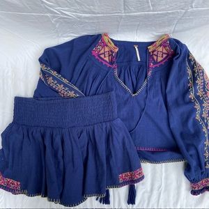 Free People Cherry Bomb Blue Embroidered Set - Size M